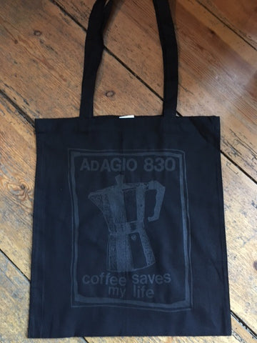 ADAGIO830 - coffee saves my life TOTE BAG (BLACK)